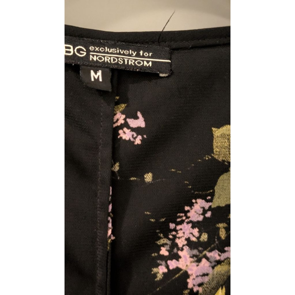 Women's BCBG Black Floral Midi Wrap Dress M - Picture 4 of 6